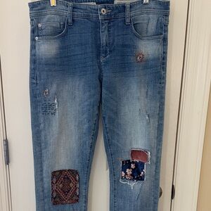 Pilcro by Anthropologie Embroidered Patchwork Slim Boyfriend Jeans Size 29